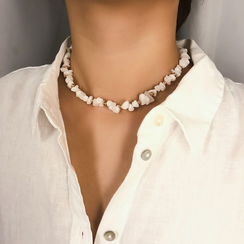 Boho White Shell Necklace for Women Natural Stone Choker Irregular Beaded view 2