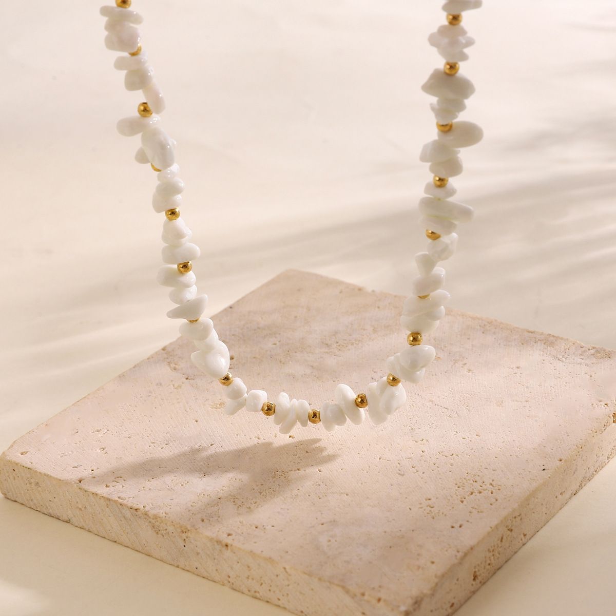 Boho White Shell Necklace for Women Natural Stone Choker Irregular Beaded view 4