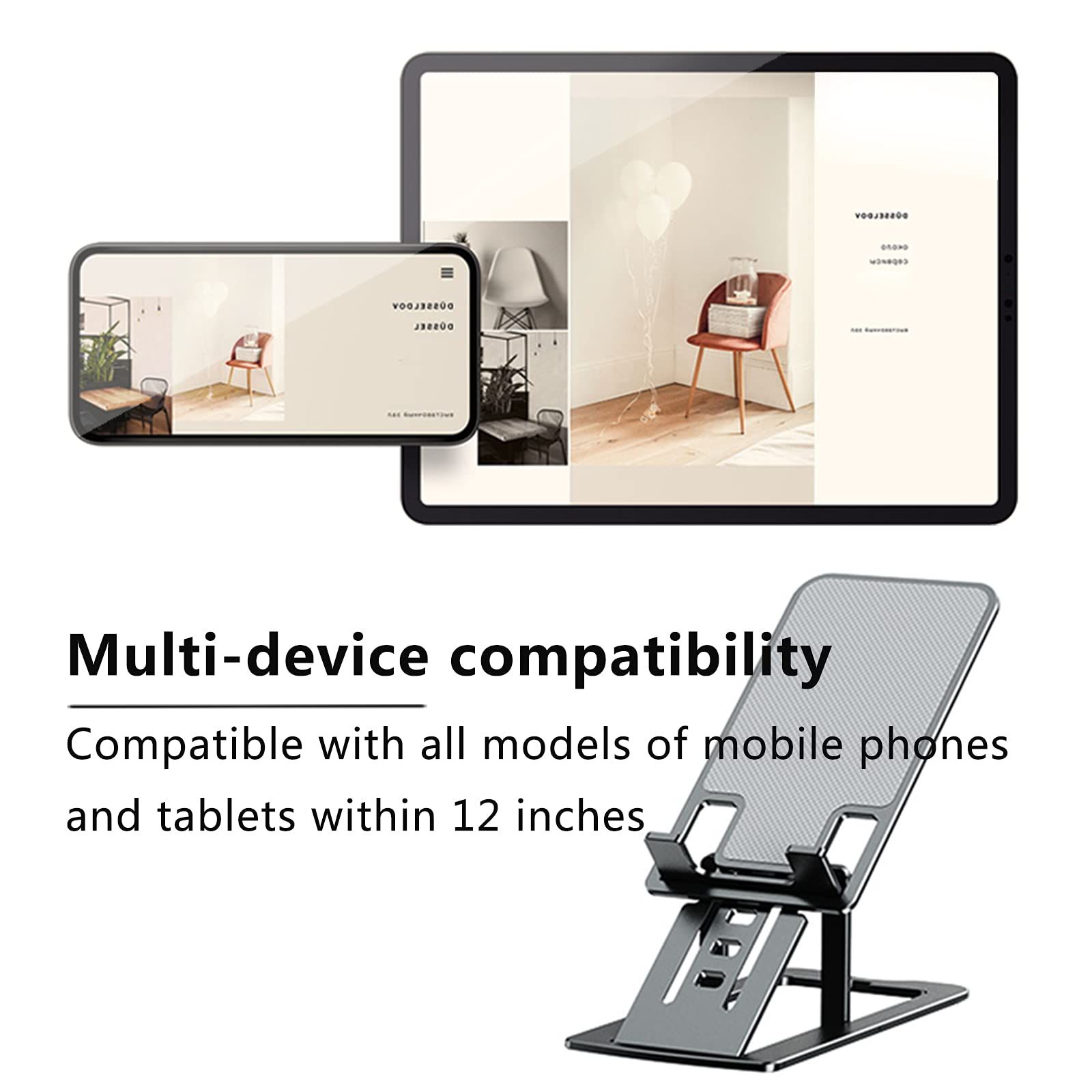 Foldable Portable Cell Phone Holder Stand Adjustable Angle & Height Compatible view 2