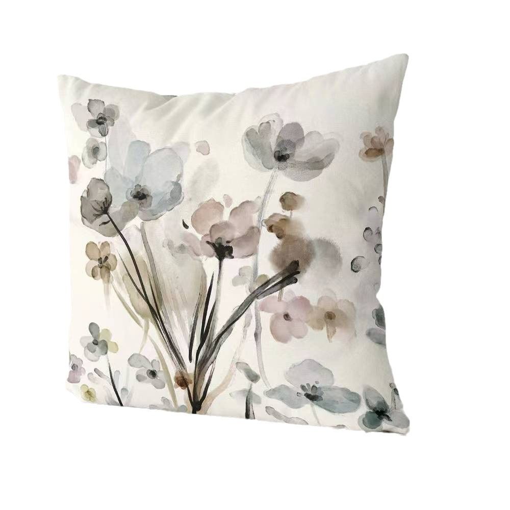 Grey Teal Floral Pillow Covers 18x18 Inch Watercolor Flower Couch Pillow Cases