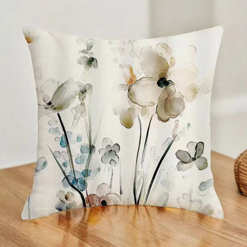 Grey Teal Floral Pillow Covers 18x18 Inch Watercolor Flower Couch Pillow Cases view 2