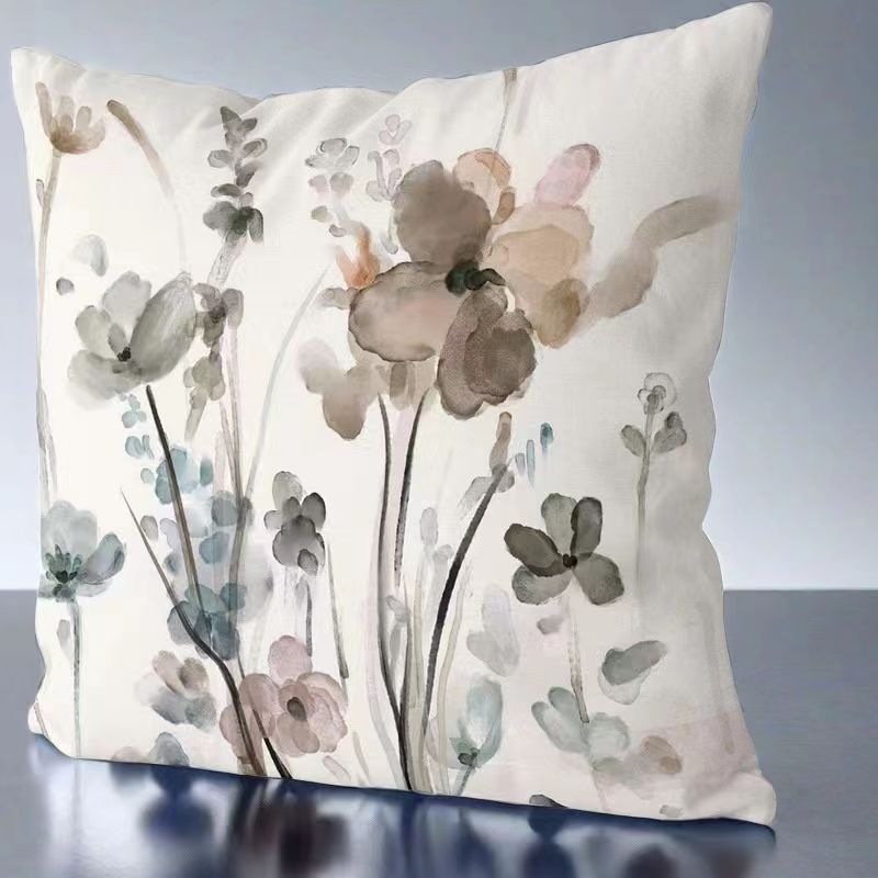 Grey Teal Floral Pillow Covers 18x18 Inch Watercolor Flower Couch Pillow Cases view 3