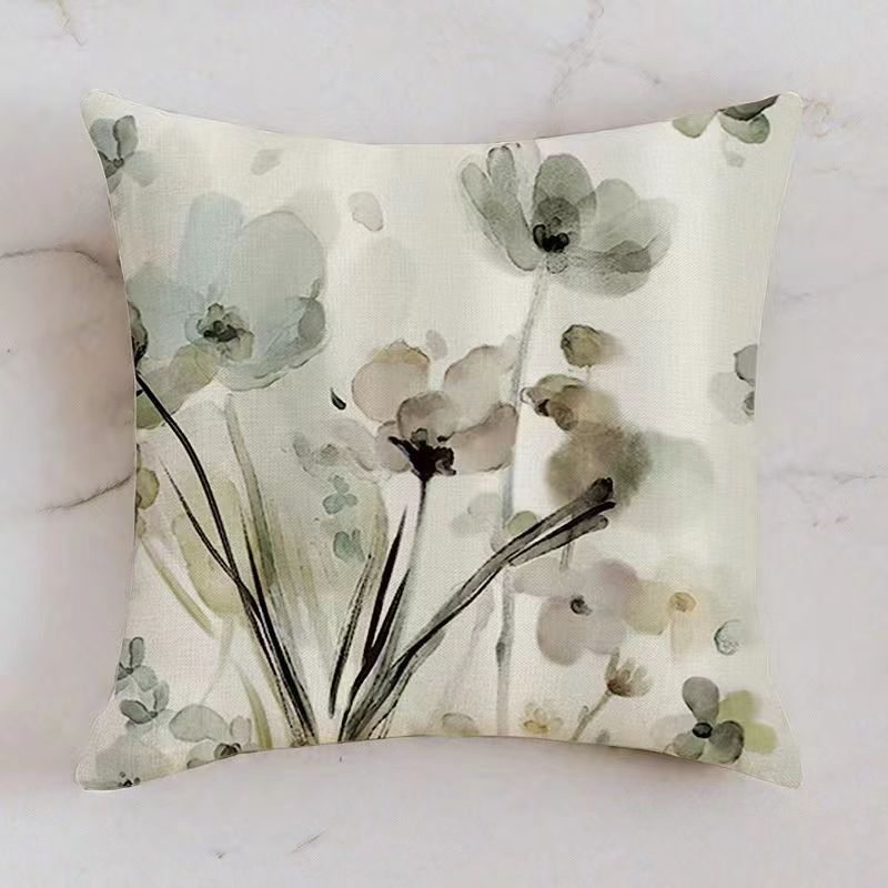 Grey Teal Floral Pillow Covers 18x18 Inch Watercolor Flower Couch Pillow Cases view 4