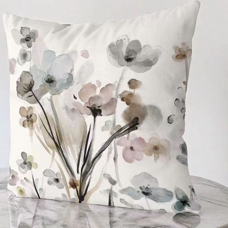 Grey Teal Floral Pillow Covers 18x18 Inch Watercolor Flower Couch Pillow Cases view 5