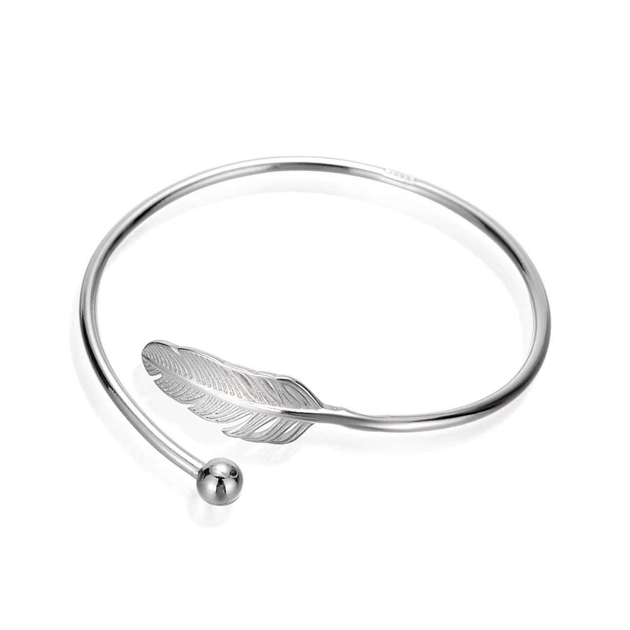 Silver Leaf Feather Bangle Bracelet Bohemian style Fashion Charms Bracelets