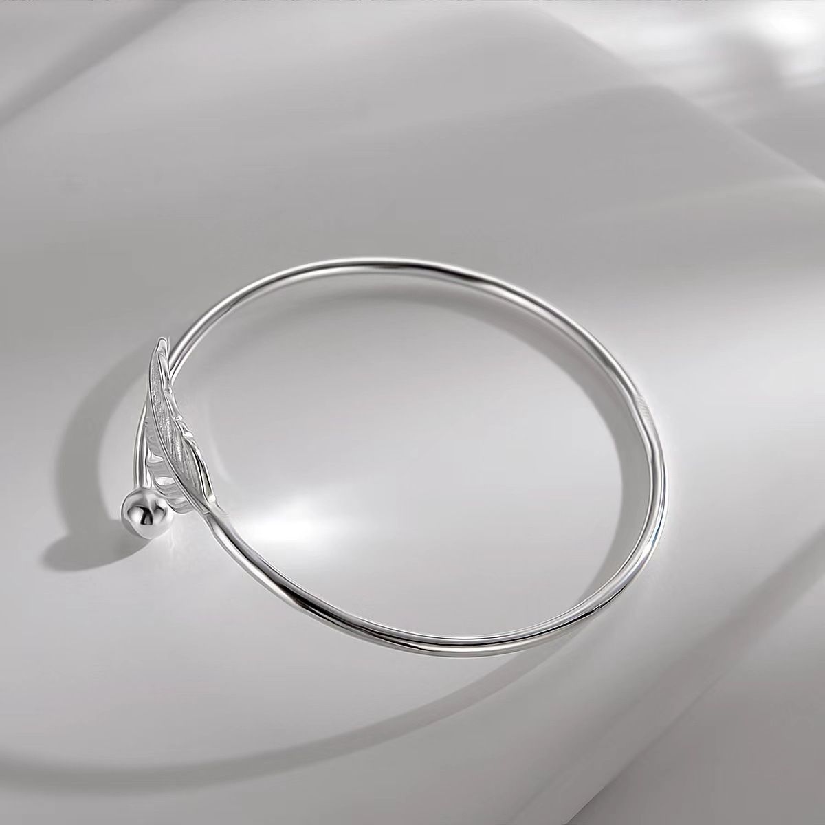 Silver Leaf Feather Bangle Bracelet Bohemian style Fashion Charms Bracelets view 2