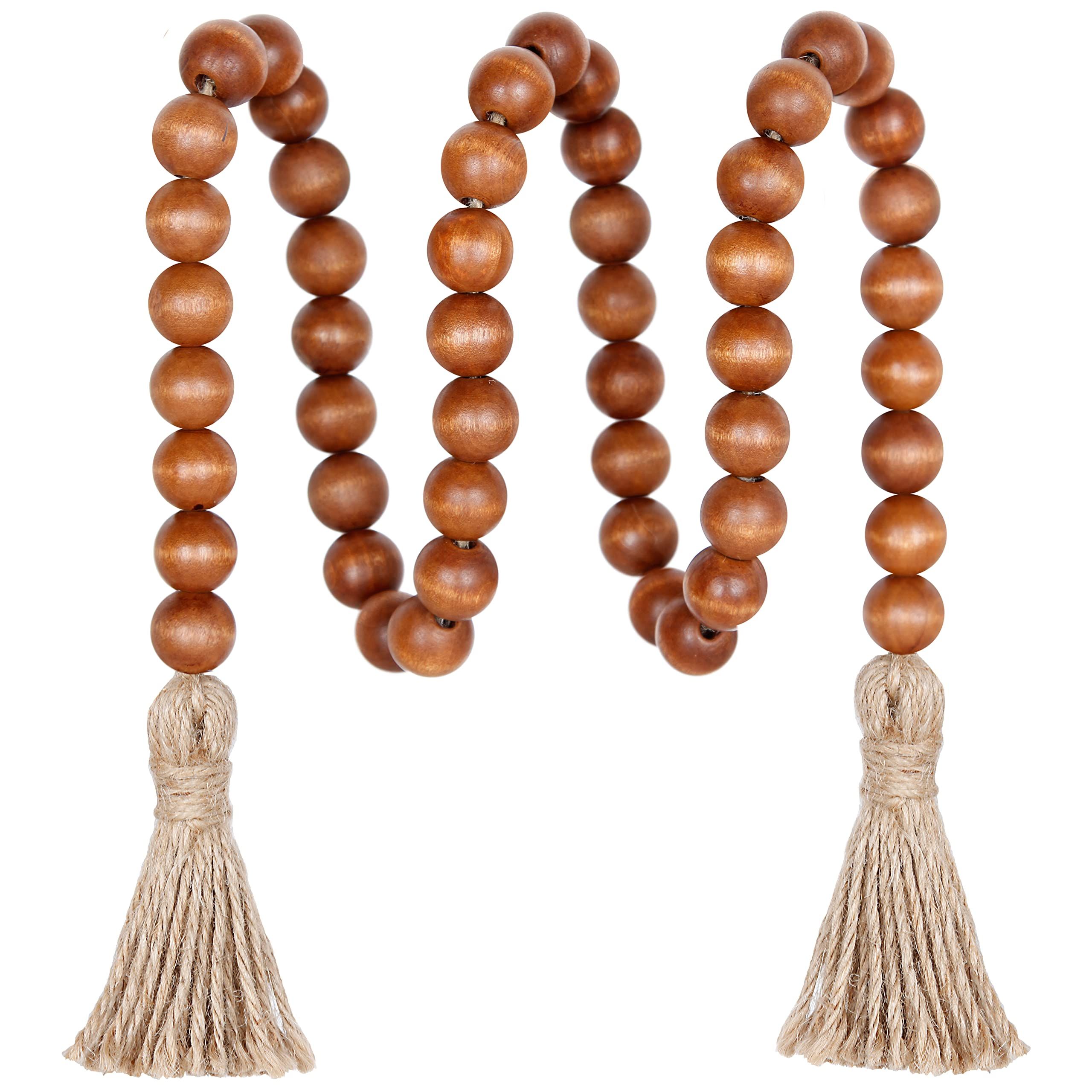 39in Wood Bead Garland Farmhouse with Tassels