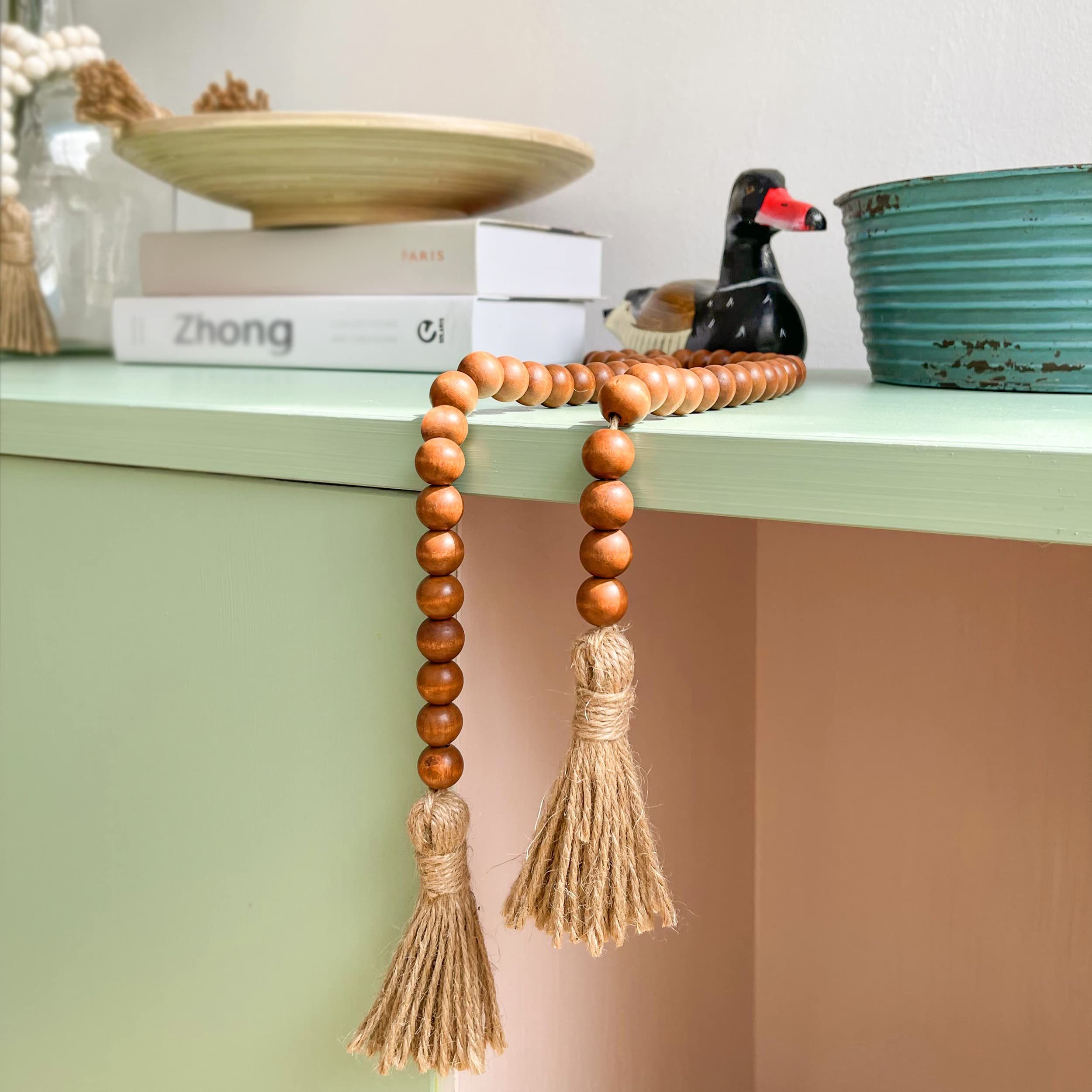 39in Wood Bead Garland Farmhouse with Tassels view 4