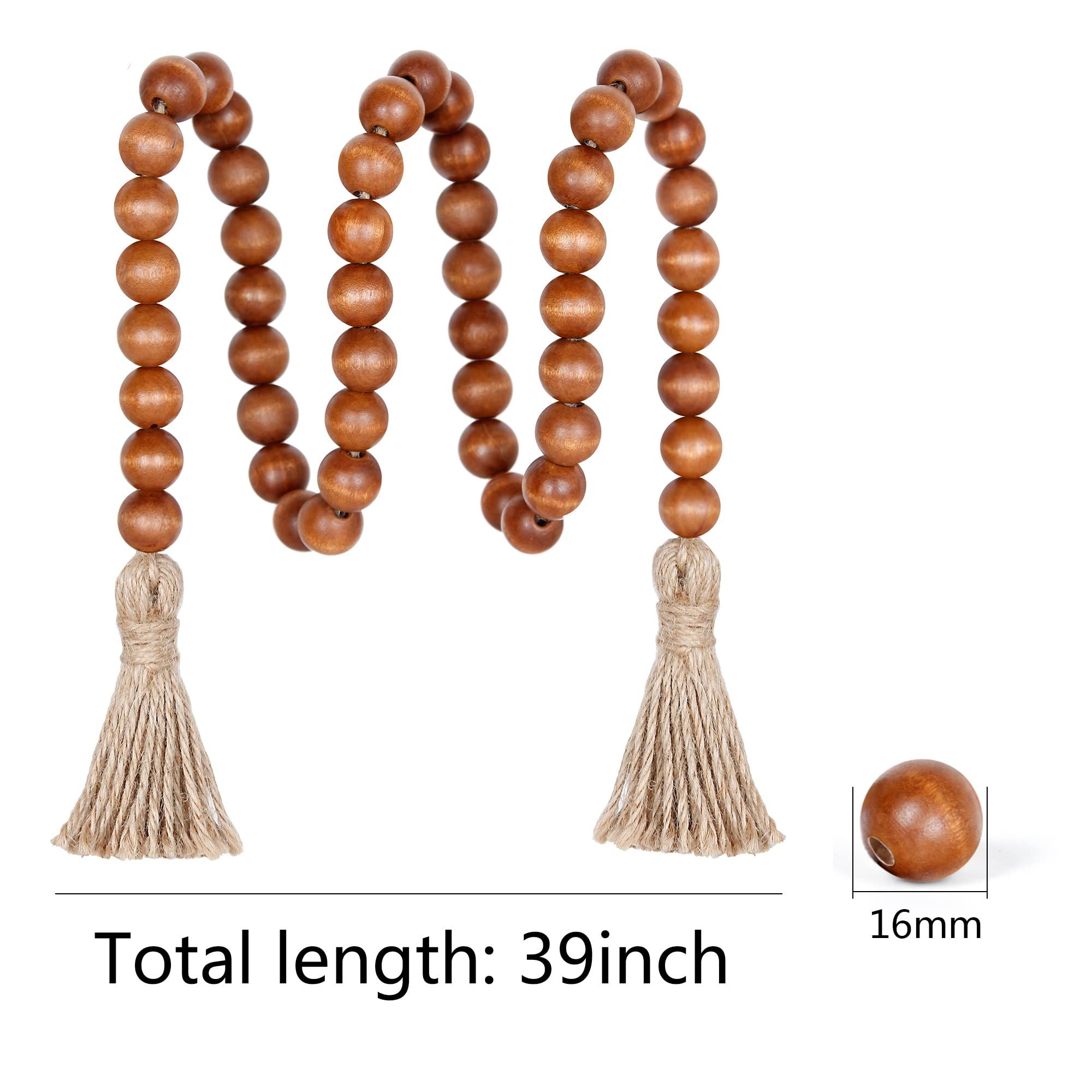 39in Wood Bead Garland Farmhouse with Tassels view 5