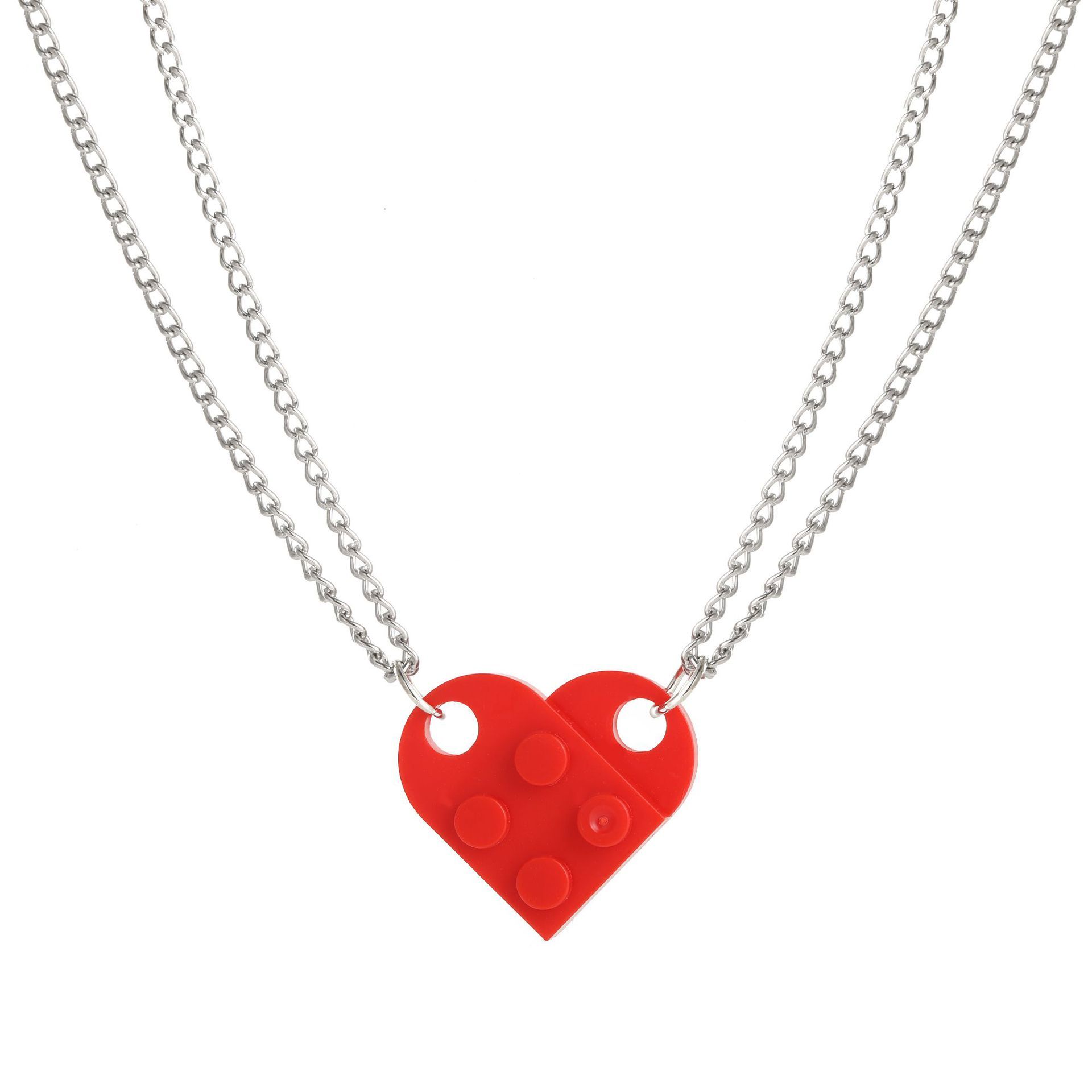 Couples Colorful Brick Heart Pendant Shaped Necklace for Friendship 2 Two