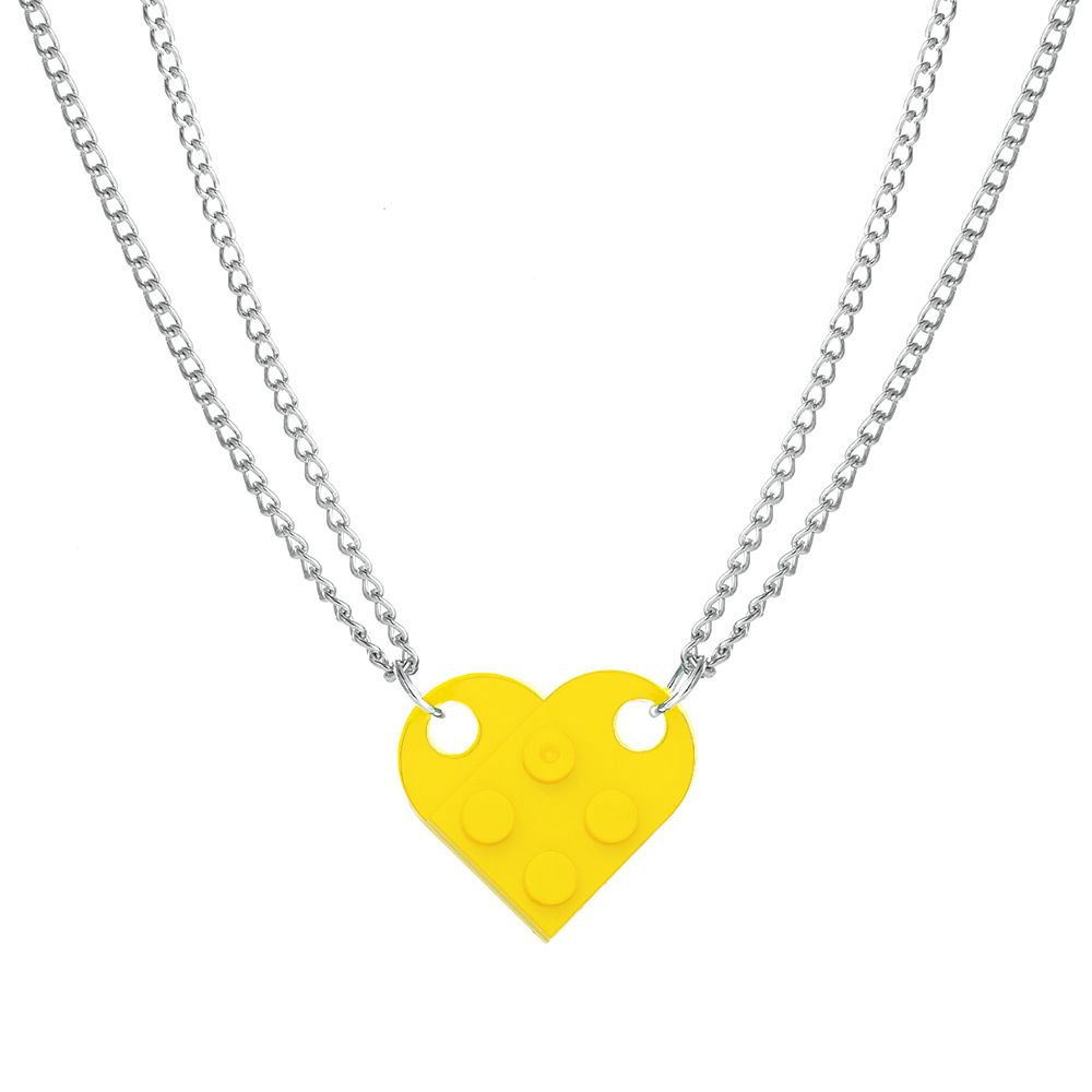 Couples Colorful Brick Heart Pendant Shaped Necklace for Friendship 2 Two view 2
