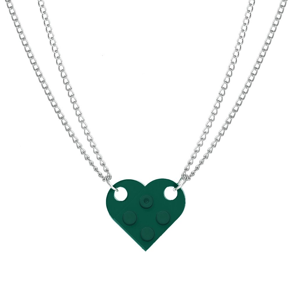 Couples Colorful Brick Heart Pendant Shaped Necklace for Friendship 2 Two view 3
