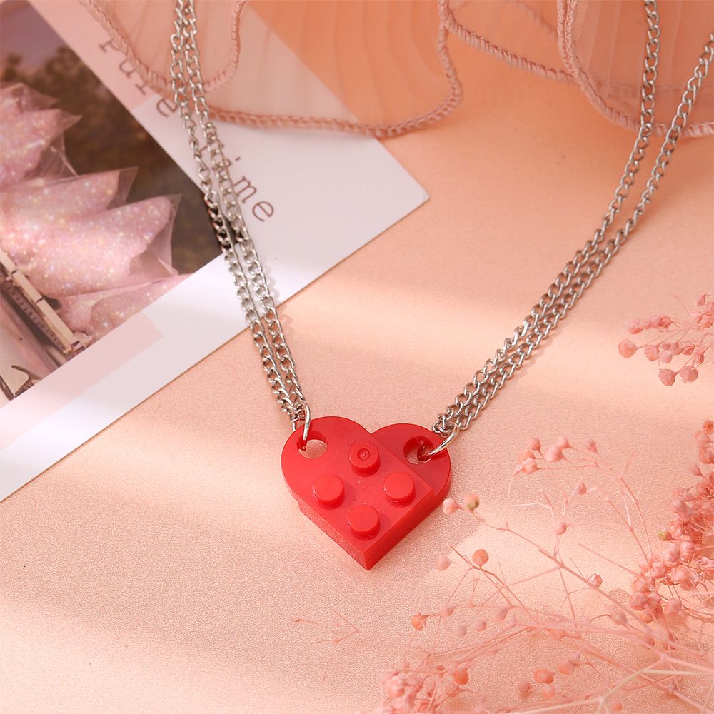 Couples Colorful Brick Heart Pendant Shaped Necklace for Friendship 2 Two view 4