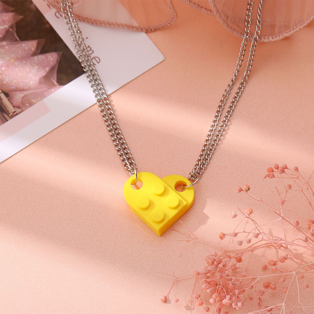 Couples Colorful Brick Heart Pendant Shaped Necklace for Friendship 2 Two view 5