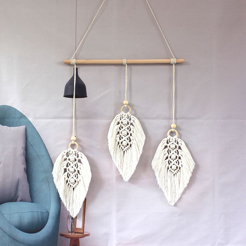 Wall Hanging Woven Tapestry Leaf Shaped Tassels Cotton Macrame Decor Wall Art view 2