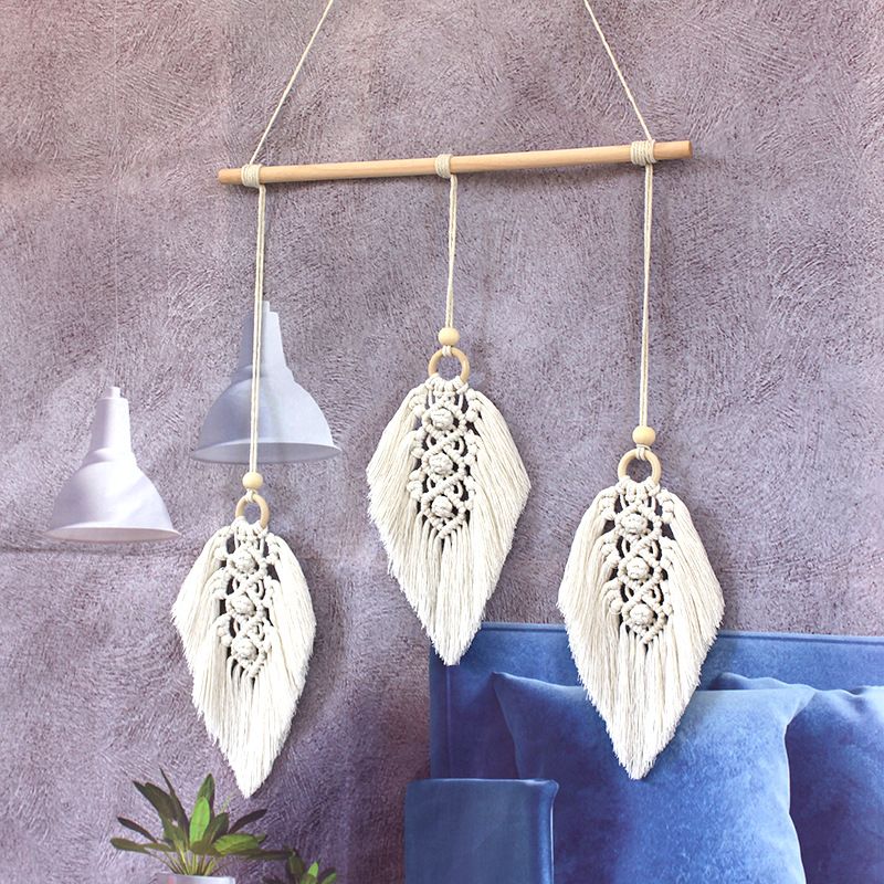 Wall Hanging Woven Tapestry Leaf Shaped Tassels Cotton Macrame Decor Wall Art view 3