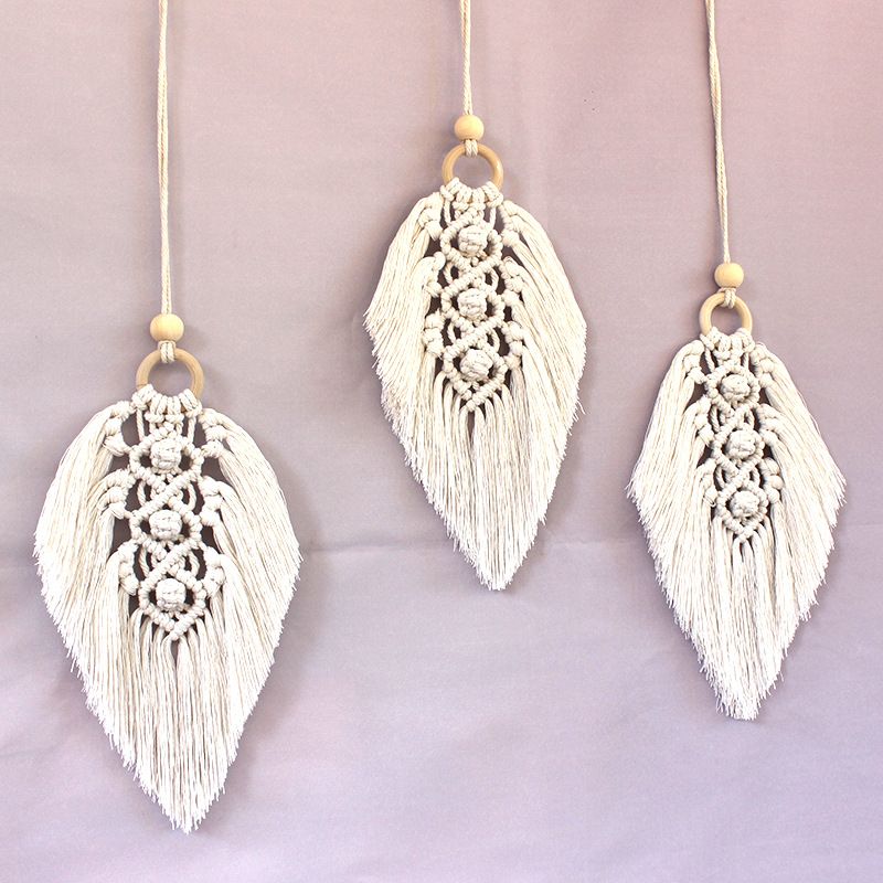 Wall Hanging Woven Tapestry Leaf Shaped Tassels Cotton Macrame Decor Wall Art view 4