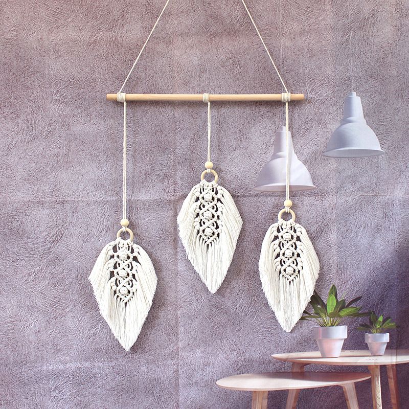 Wall Hanging Woven Tapestry Leaf Shaped Tassels Cotton Macrame Decor Wall Art view 5