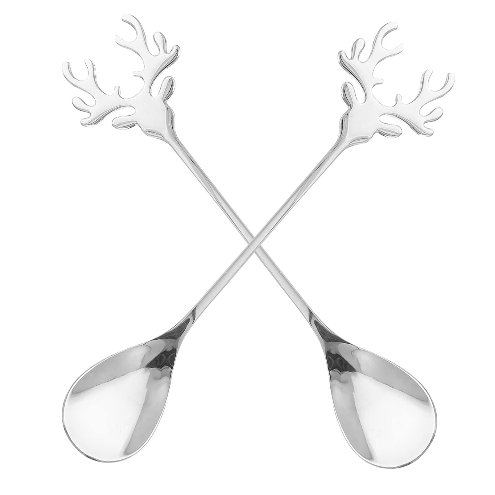 2pcs Coffee Spoons Set Stainless Steel Silver Tea Spoons Stirring Spoons