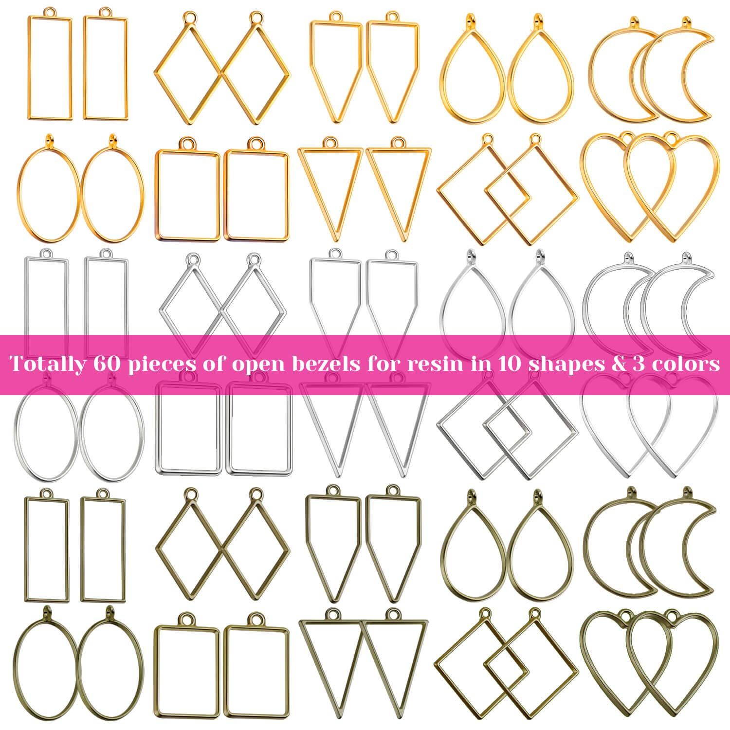 Open Bezels for Resin, 60Pcs Hollow Frame Pendants Resin Craft Bezels Jewelry view 2