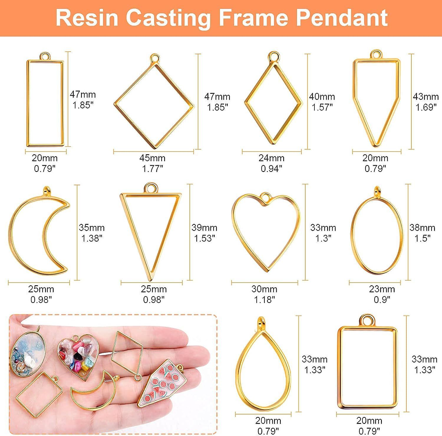 Open Bezels for Resin, 60Pcs Hollow Frame Pendants Resin Craft Bezels Jewelry view 3