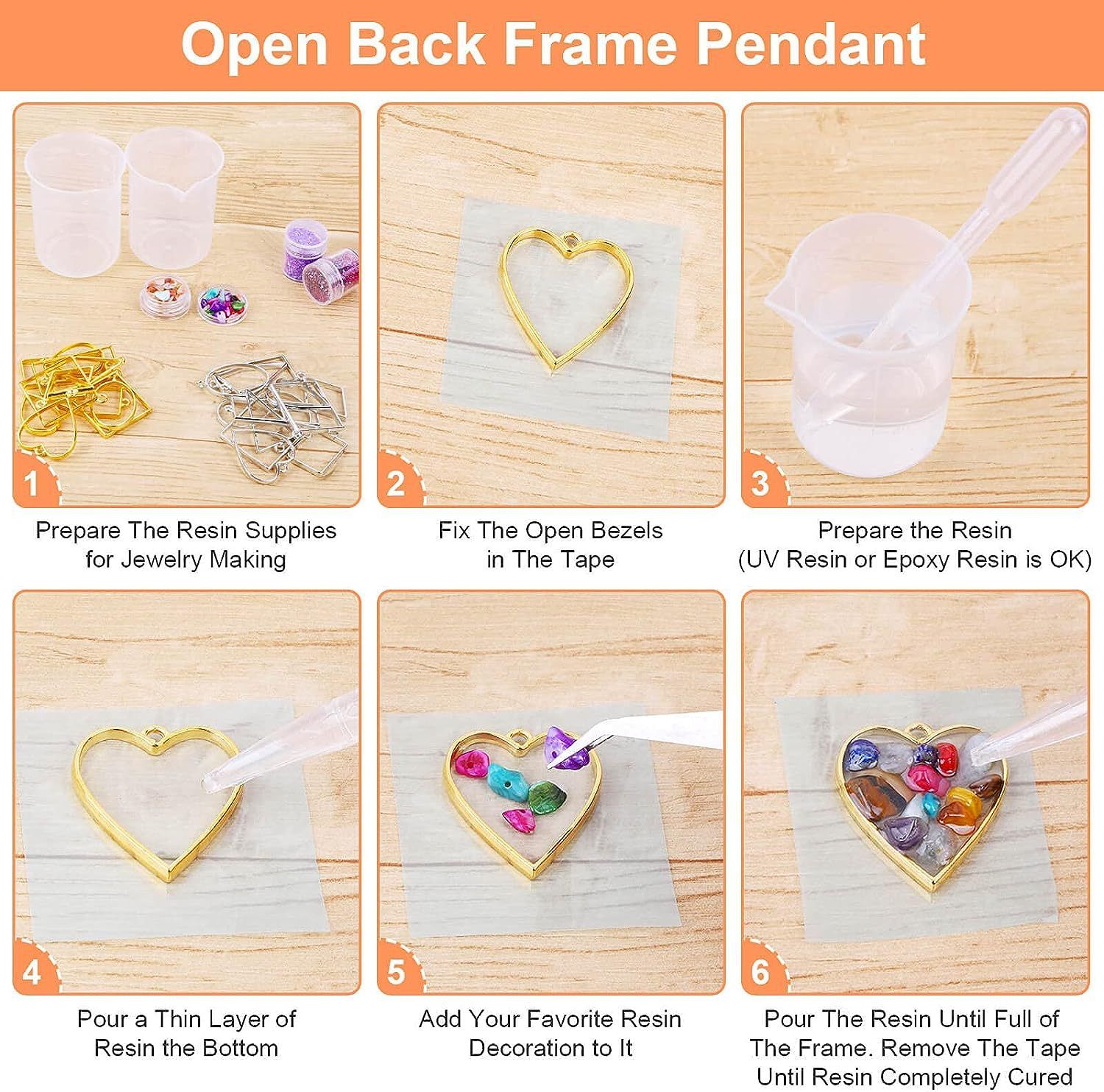 Open Bezels for Resin, 60Pcs Hollow Frame Pendants Resin Craft Bezels Jewelry view 4