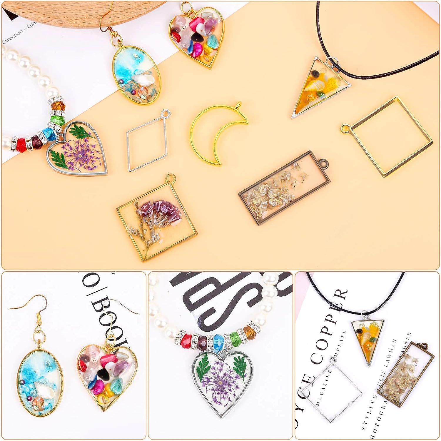 Open Bezels for Resin, 60Pcs Hollow Frame Pendants Resin Craft Bezels Jewelry view 5