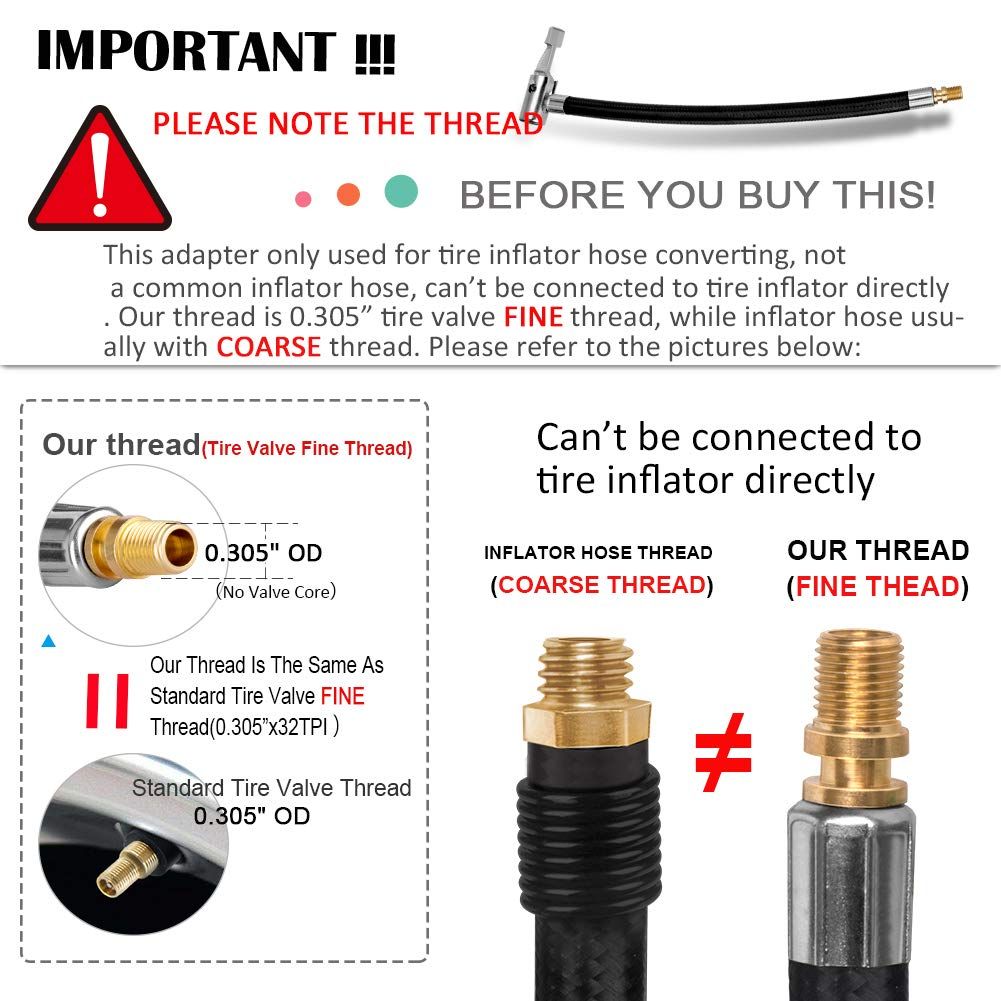 Locking Tire Chuck with Rubber Hose and Standard Tire Valve Fine Thread view 2