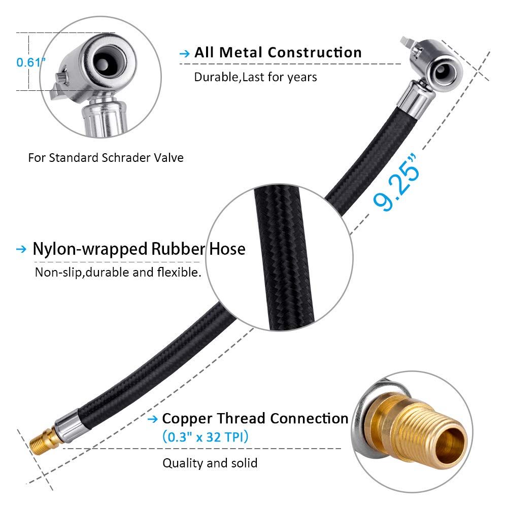 Locking Tire Chuck with Rubber Hose and Standard Tire Valve Fine Thread view 3
