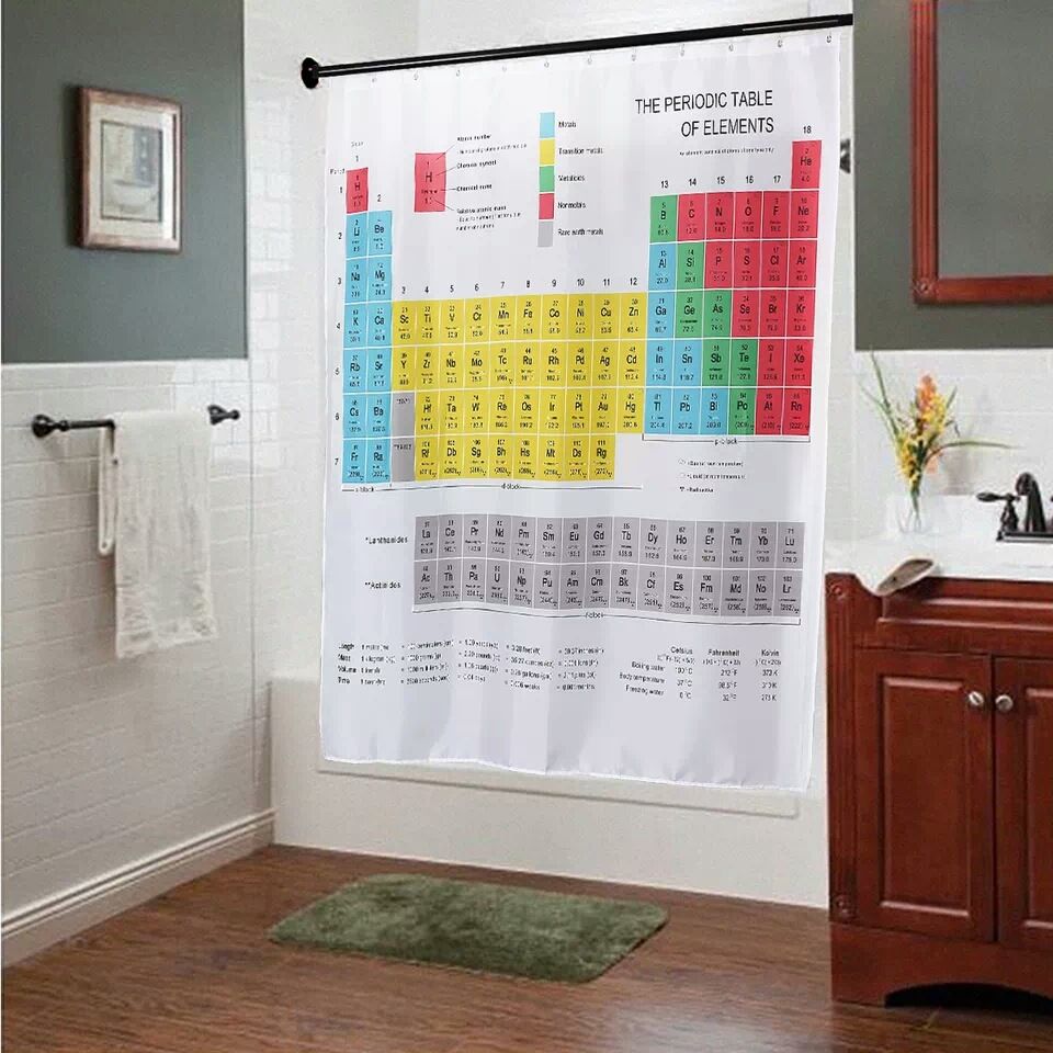 Periodic Table of Elements Shower Curtains Waterproof Print White Fabric Bath view 2