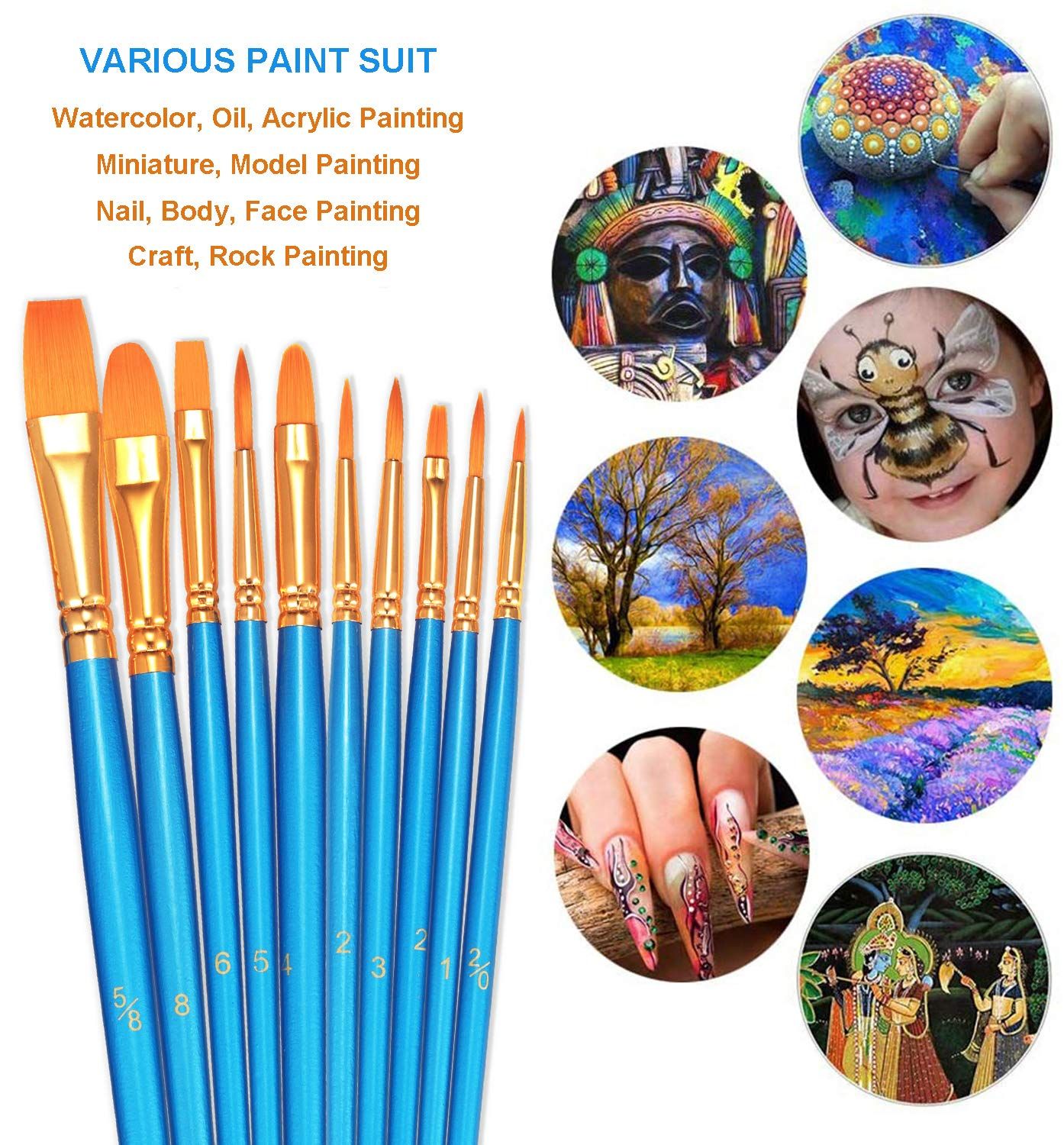 10pc, Paint Brushes for Acrylic Painting, Art Brushes, Drawing and Art view 4