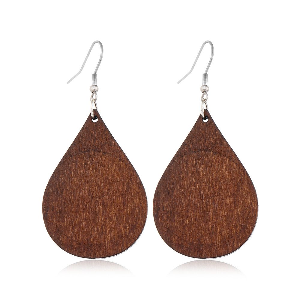Wooden Hoop Earrings for Women Retro Black African Bohemian Wood Teardrop