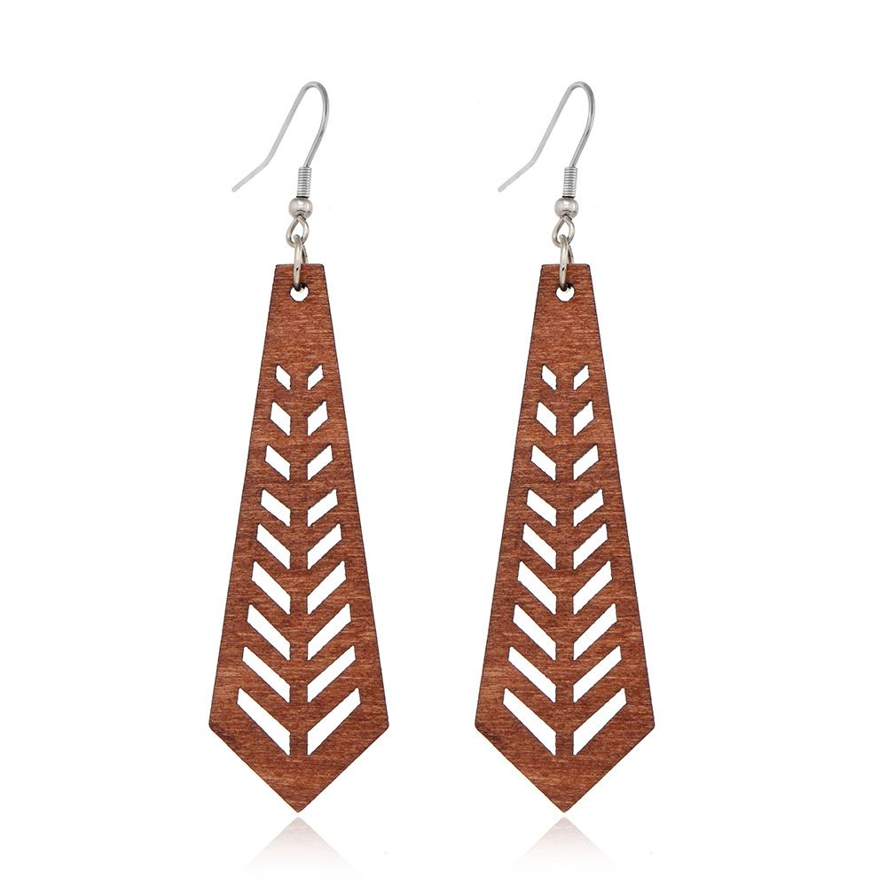 Wooden Hoop Earrings for Women Retro Black African Bohemian Wood Teardrop view 2
