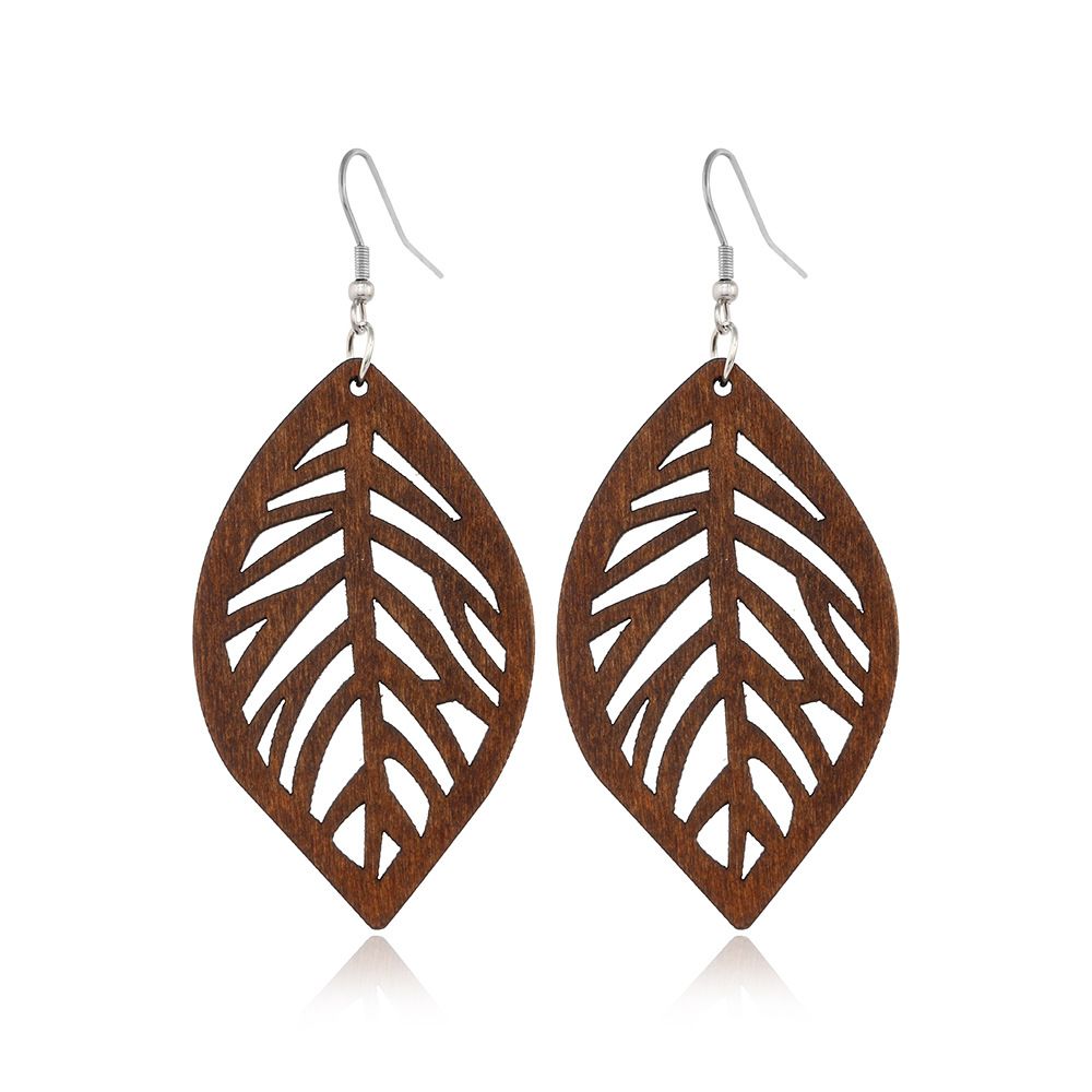 Wooden Hoop Earrings for Women Retro Black African Bohemian Wood Teardrop view 3