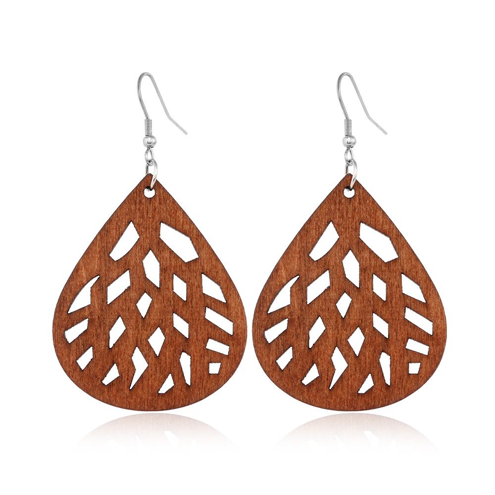 Wooden Hoop Earrings for Women Retro Black African Bohemian Wood Teardrop view 5