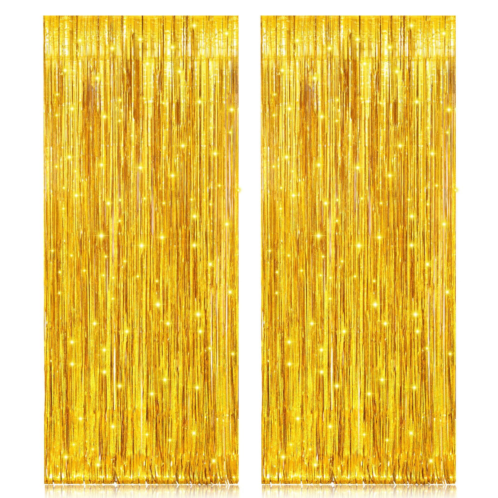 2 Pack 3.2ft x 6.5ft Gold Metallic Foil Curtains