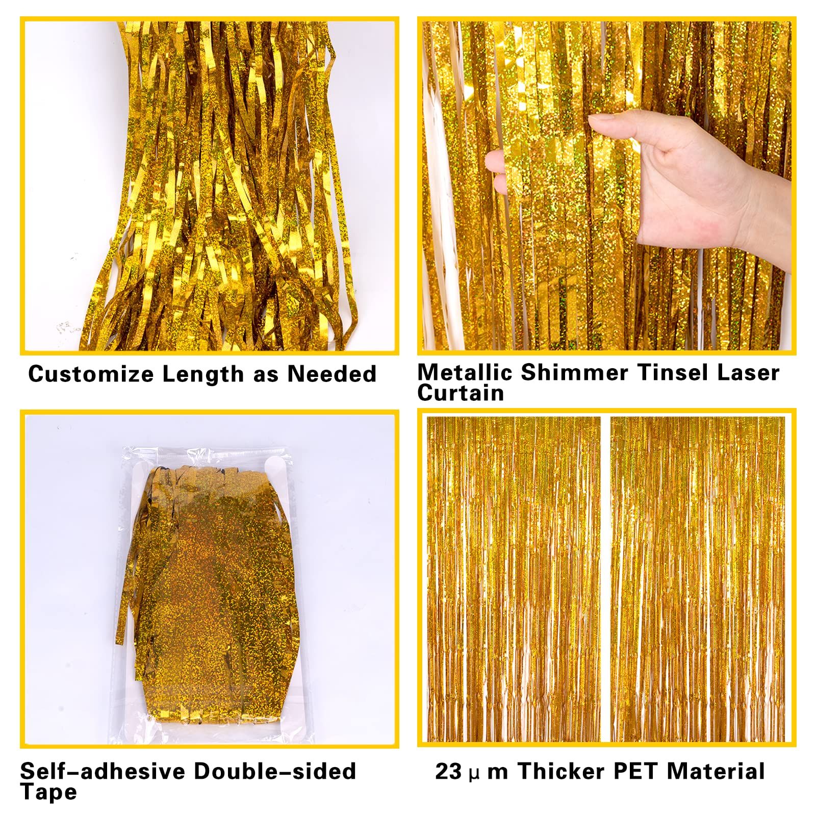 2 Pack 3.2ft x 6.5ft Gold Metallic Foil Curtains view 4