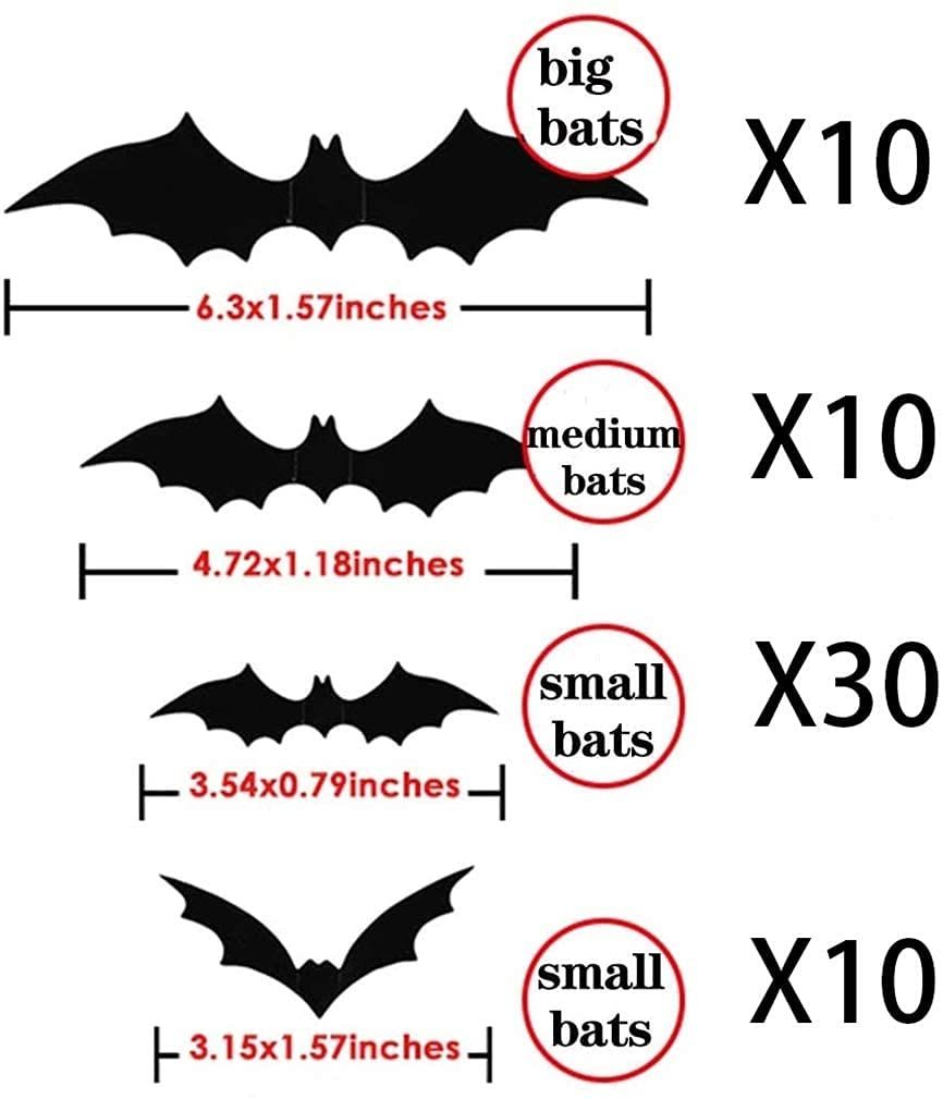 60PCS Bats Wall Decor Halloween 3D Bats Decoration Scary Bats Wall Decal Wall view 3