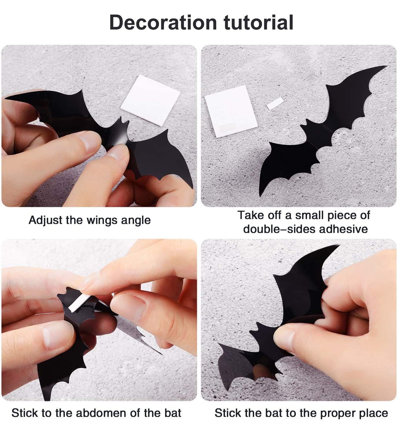 60PCS Bats Wall Decor Halloween 3D Bats Decoration Scary Bats Wall Decal Wall view 4