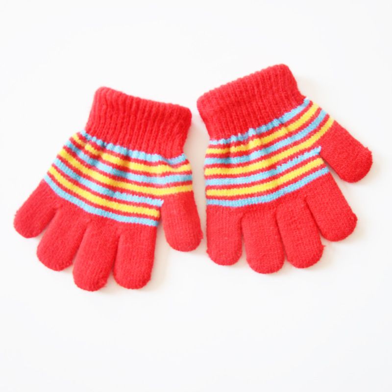 3 Pairs Winter Knitted Writing Gloves For Baby Boys and Girls Kids Stripe Mittens