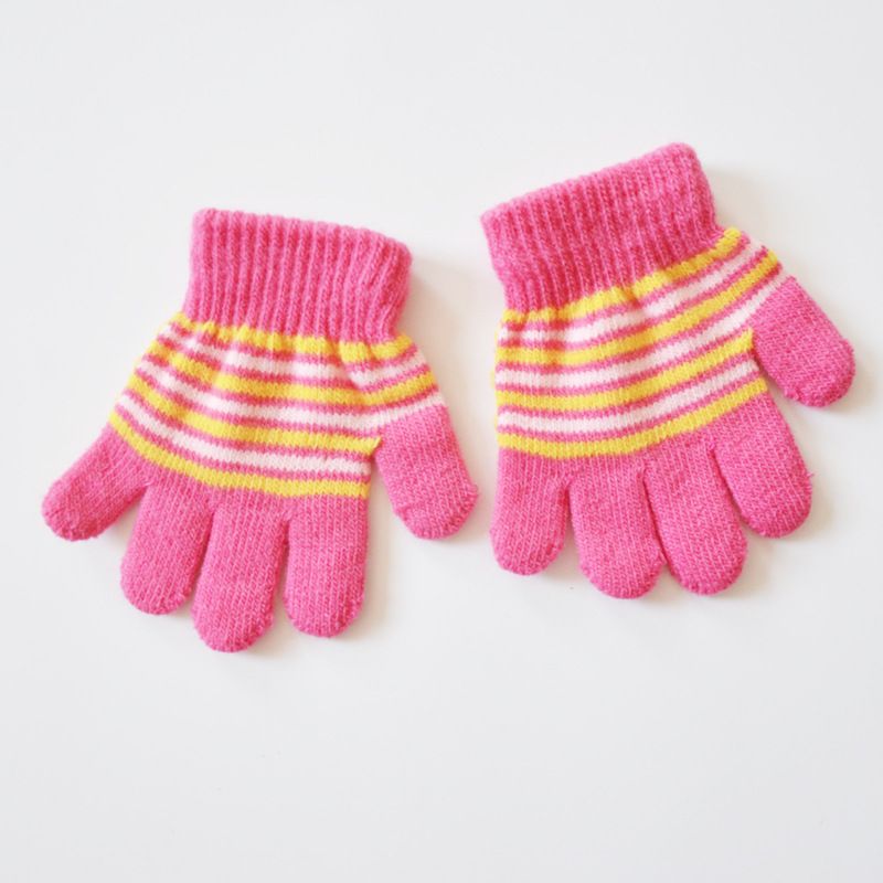 3 Pairs Winter Knitted Writing Gloves For Baby Boys and Girls Kids Stripe Mittens view 3