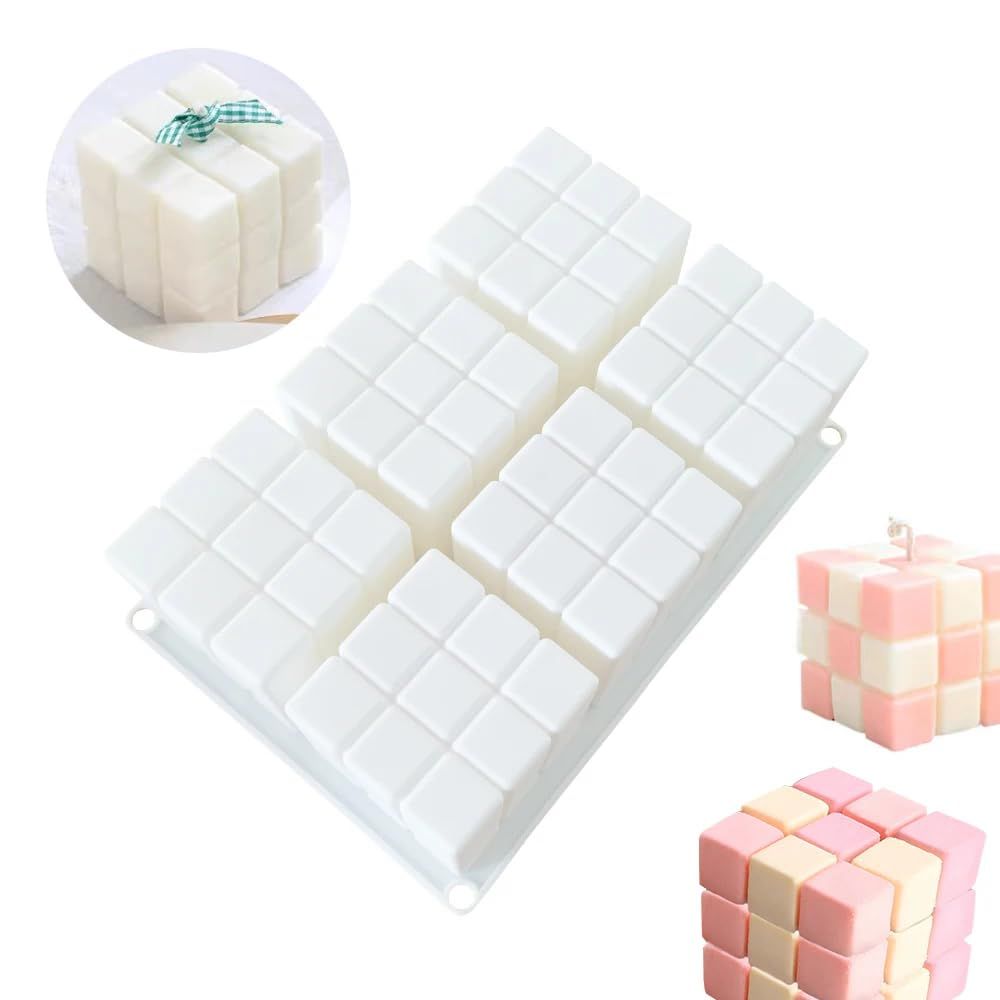 Easy Demoulding 6 Cavity Silicone Resin Cube Candles Molds 3D Wax Soap Mould view 2