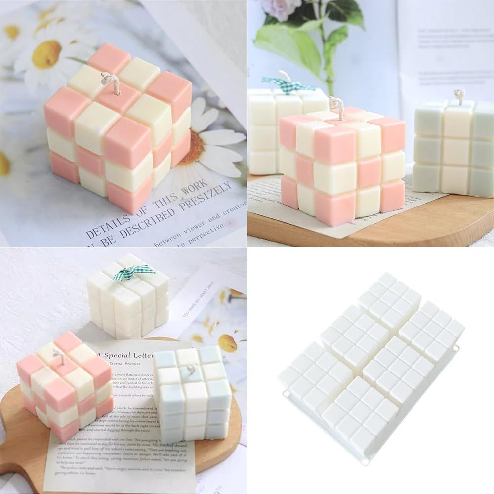 Easy Demoulding 6 Cavity Silicone Resin Cube Candles Molds 3D Wax Soap Mould view 3