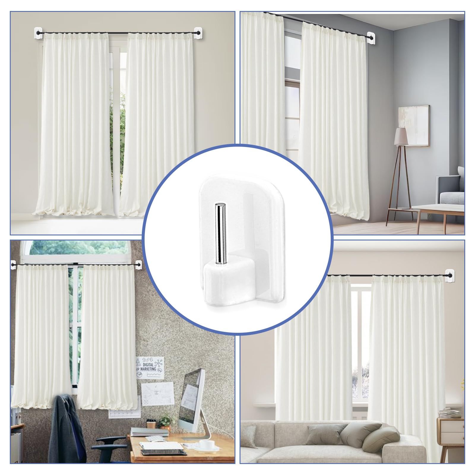 9 Pcs Self Adhesive Curtain Rod Hooks view 5
