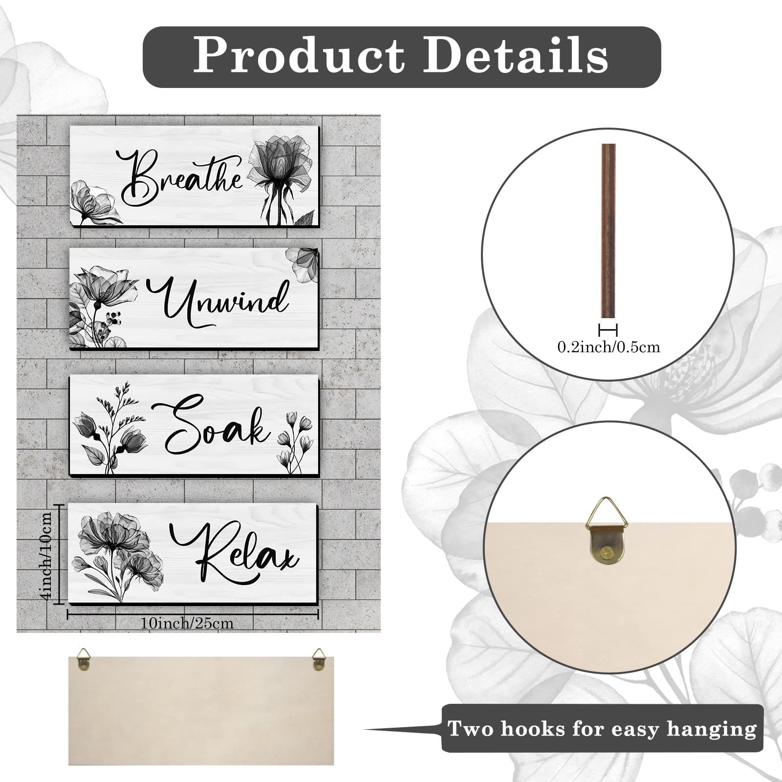 4 Pieces Bathroom Wall Art Rustic Farmhouse Decor Sign Relax Soak Unwind view 2