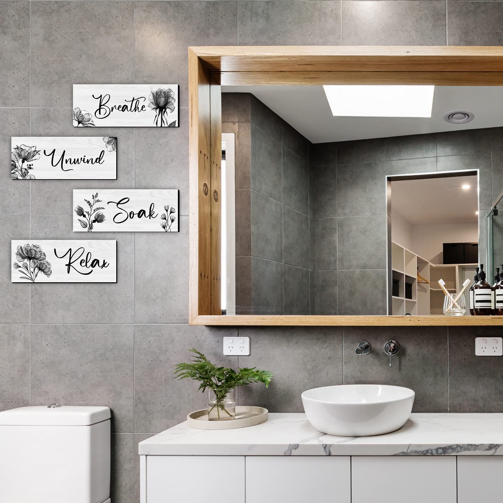 4 Pieces Bathroom Wall Art Rustic Farmhouse Decor Sign Relax Soak Unwind view 3