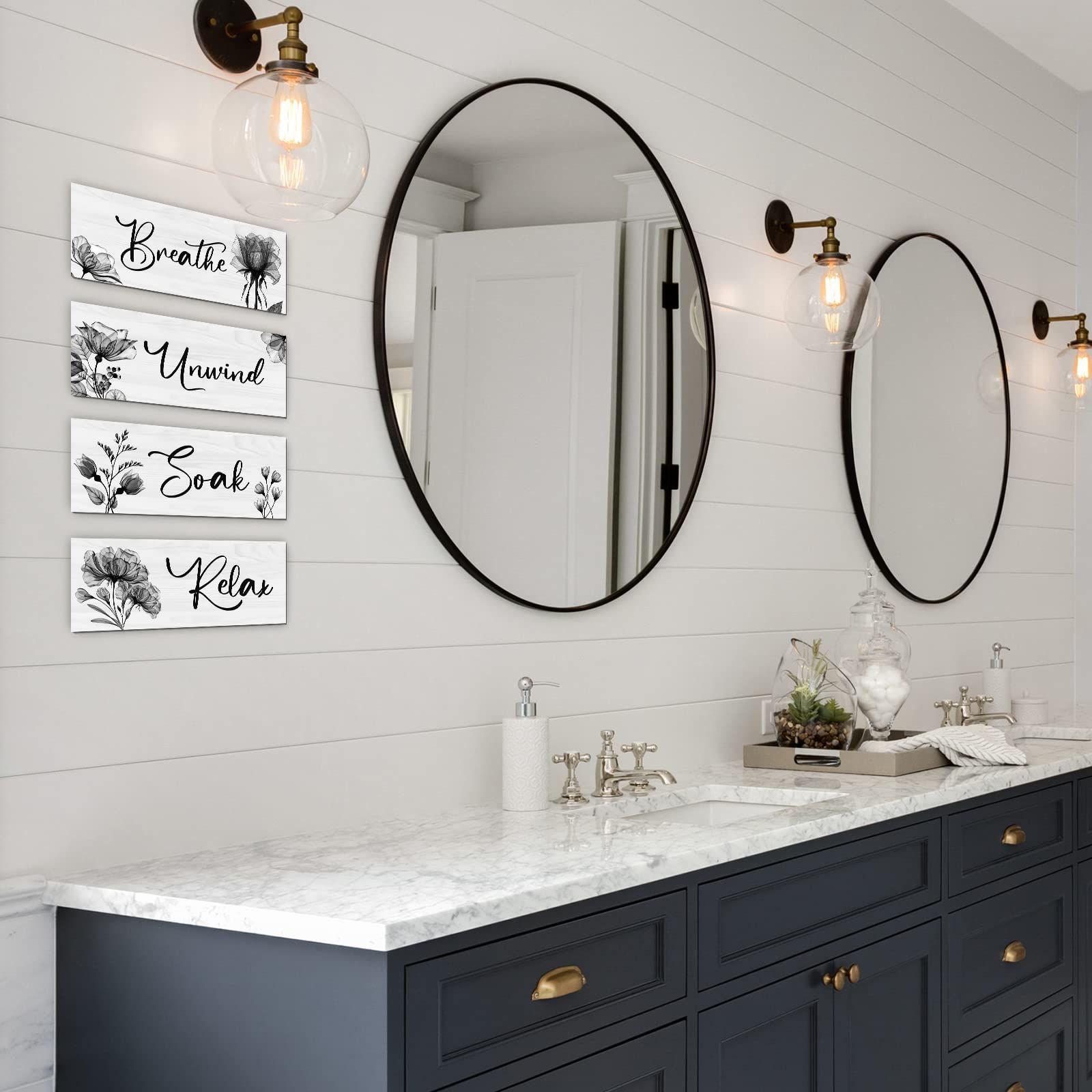 4 Pieces Bathroom Wall Art Rustic Farmhouse Decor Sign Relax Soak Unwind view 4