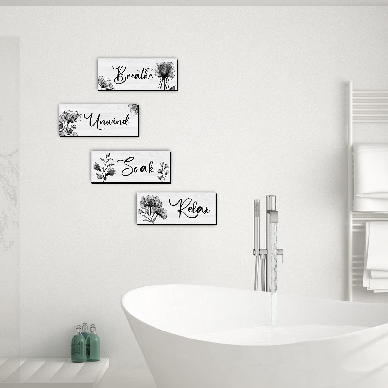 4 Pieces Bathroom Wall Art Rustic Farmhouse Decor Sign Relax Soak Unwind view 5