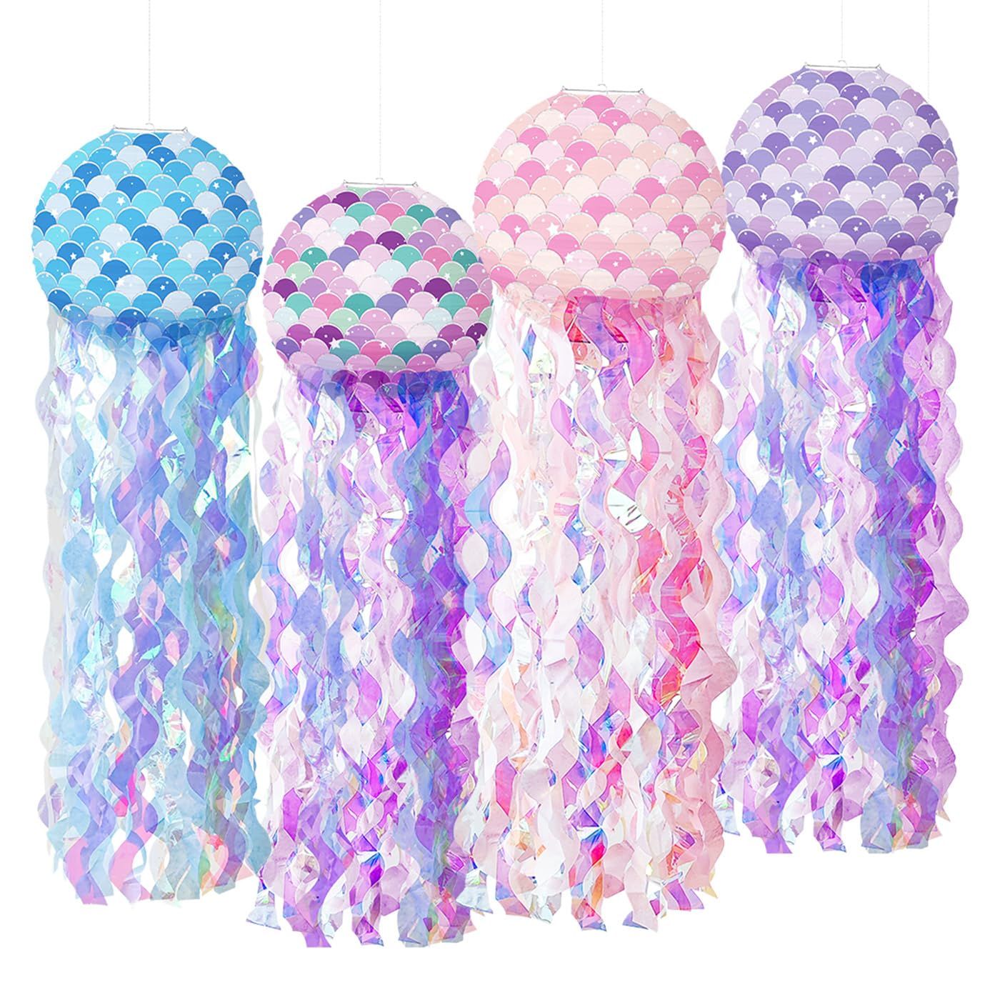4 Pcs Hanging Jelly Fish Paper Lanterns