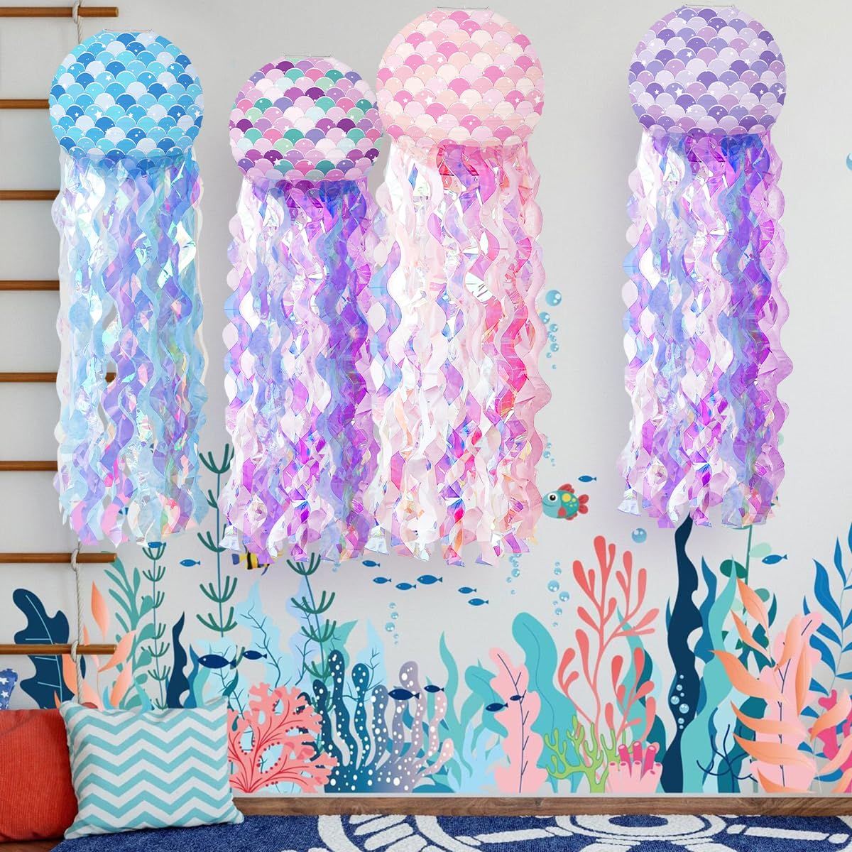 4 Pcs Hanging Jelly Fish Paper Lanterns view 3